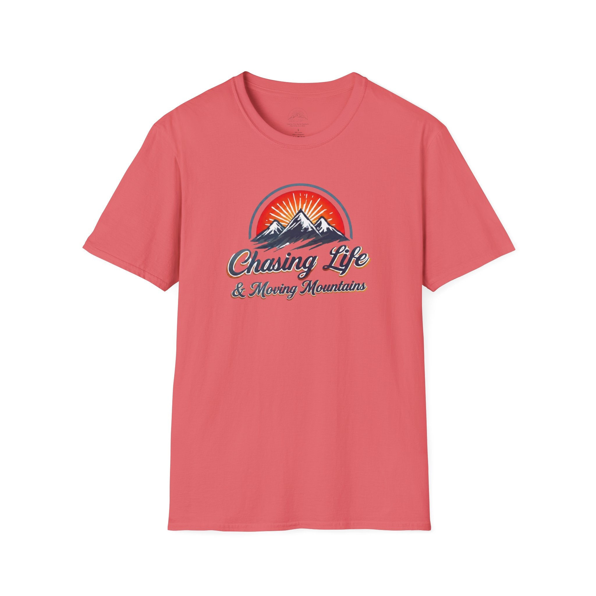 Chasing Life & Moving Mountains T-Shirt — Retro Mountain Adventure Tee