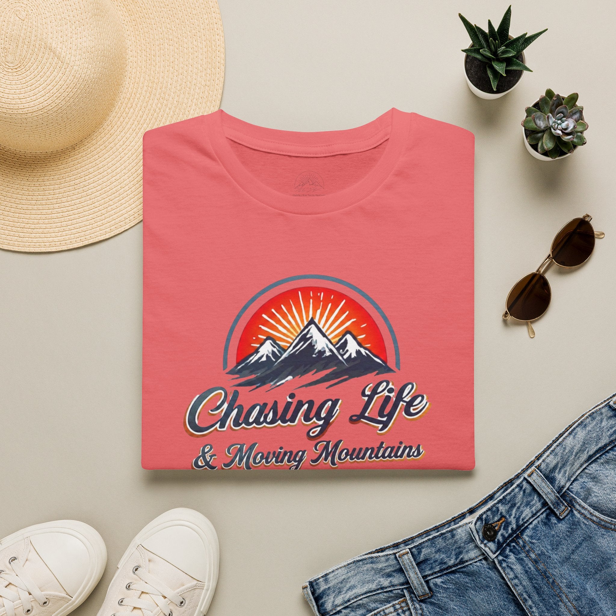 Chasing Life & Moving Mountains T-Shirt — Retro Mountain Adventure Tee