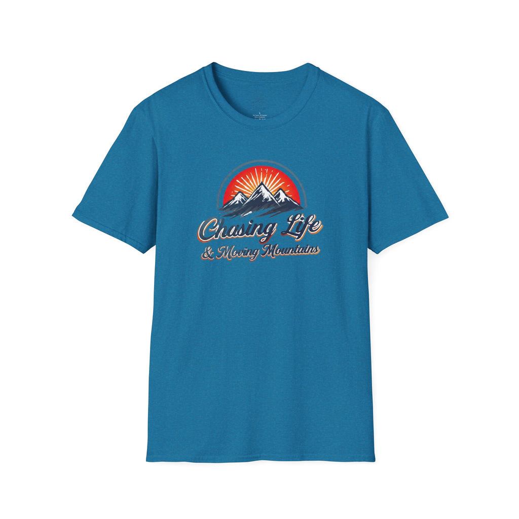 Chasing Life & Moving Mountains T-Shirt — Retro Mountain Adventure Tee