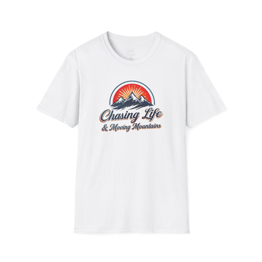 Chasing Life & Moving Mountains T-Shirt — Retro Mountain Adventure Tee