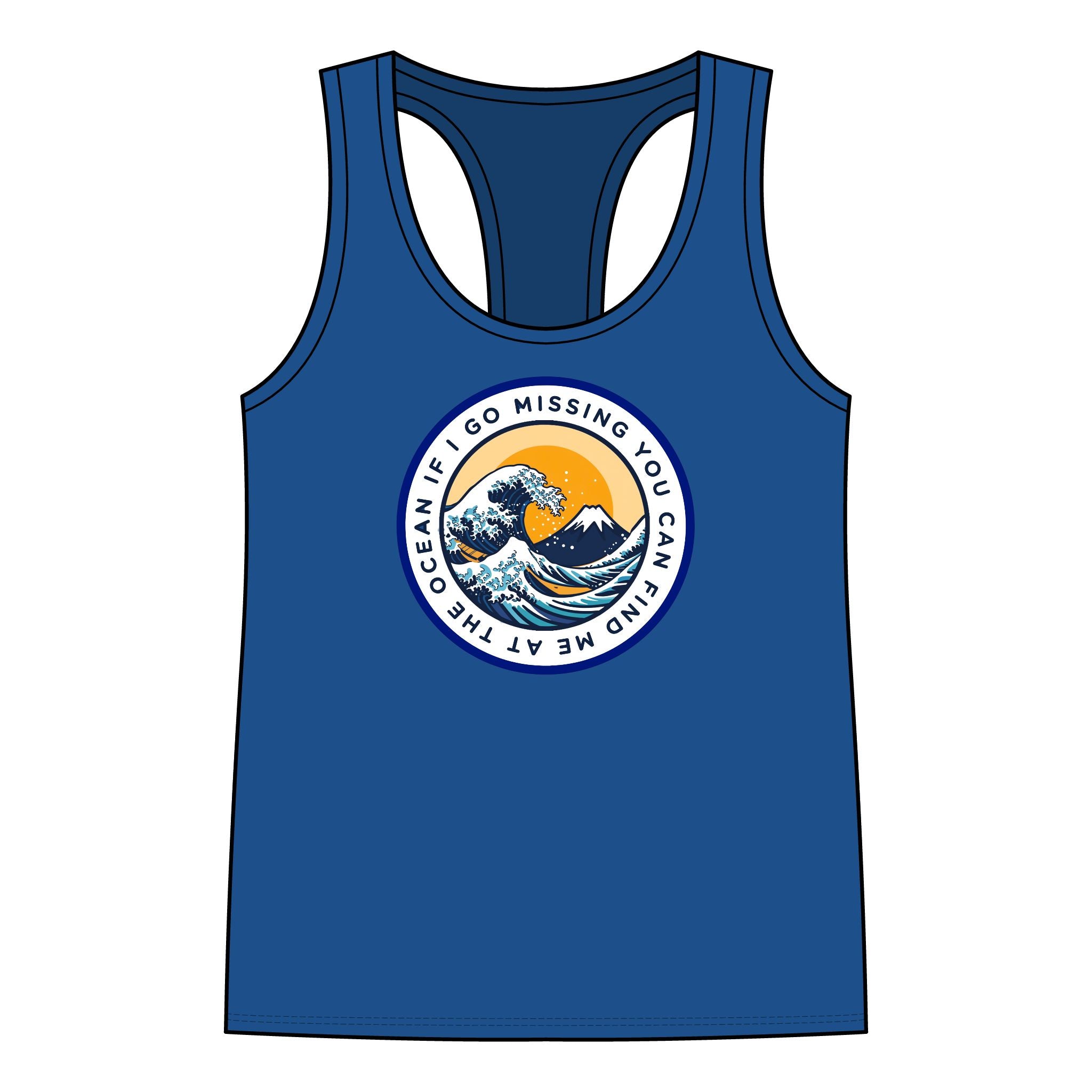 Women's Racerback Tank — 'If I Go Missing You Can Find Me At The Ocean' Wave Graphic