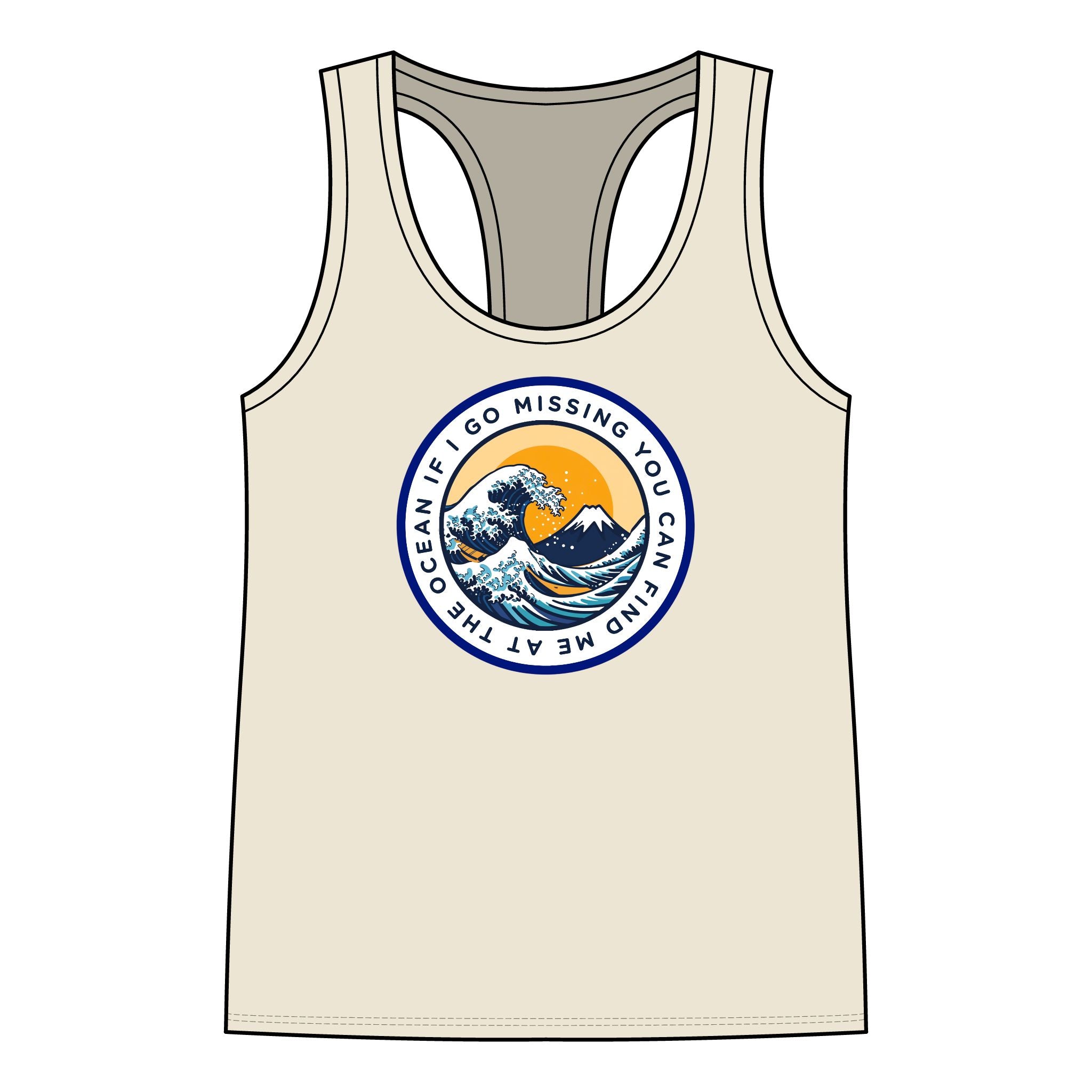 Women's Racerback Tank — 'If I Go Missing You Can Find Me At The Ocean' Wave Graphic