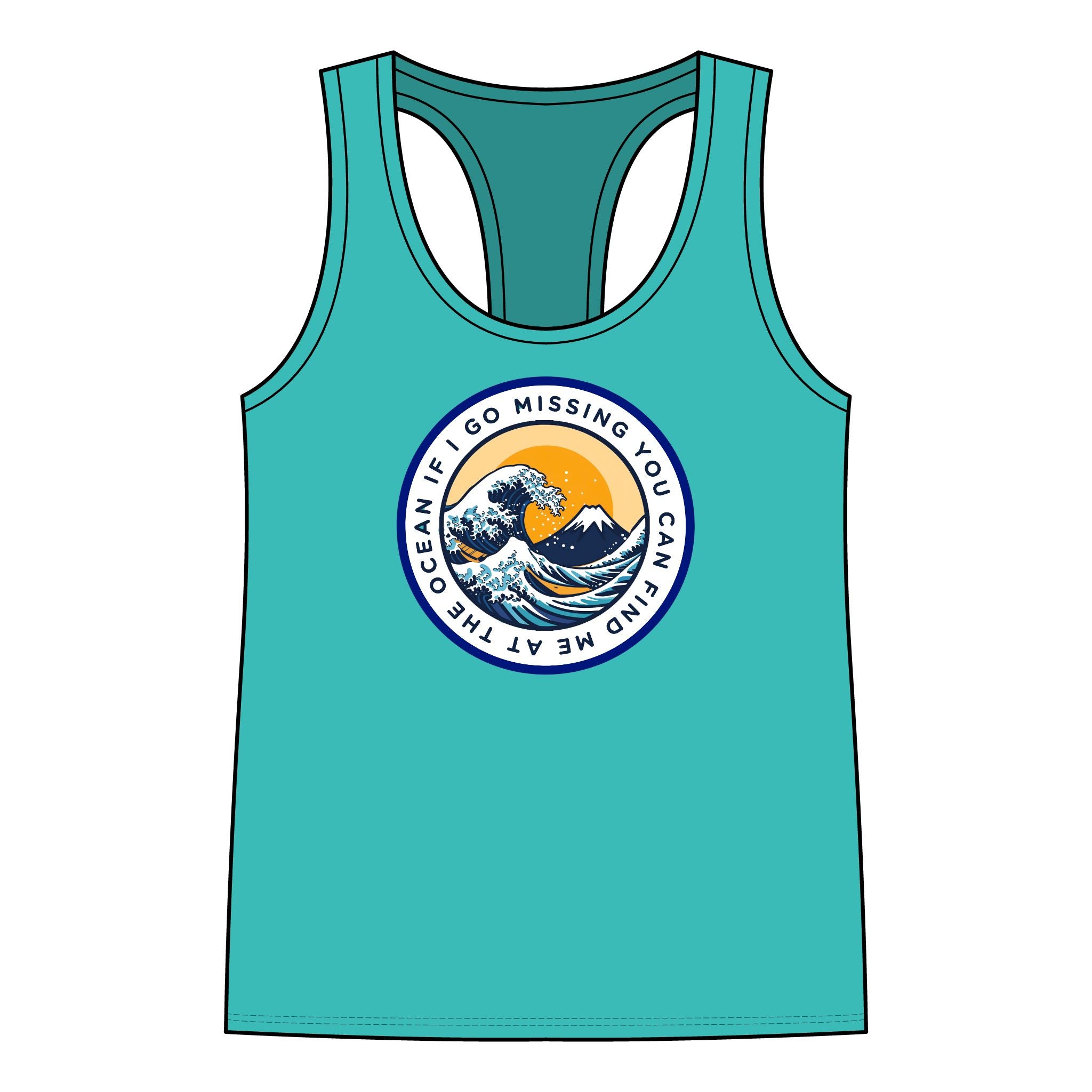 Women's Racerback Tank — 'If I Go Missing You Can Find Me At The Ocean' Wave Graphic