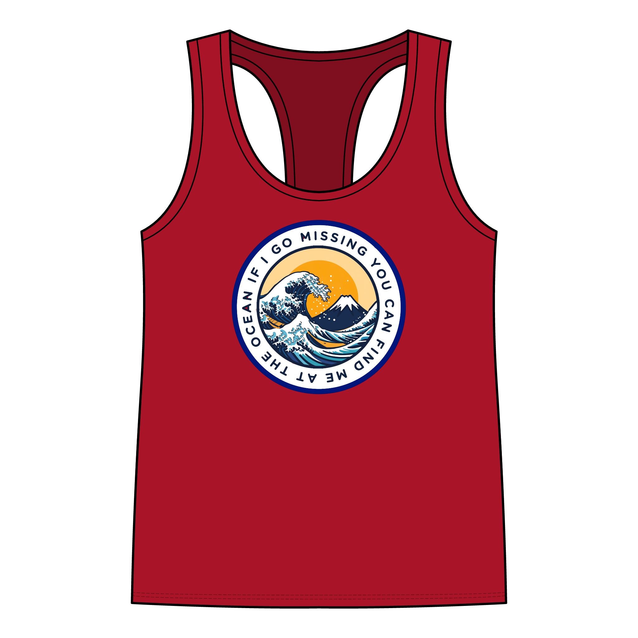 Women's Racerback Tank — 'If I Go Missing You Can Find Me At The Ocean' Wave Graphic
