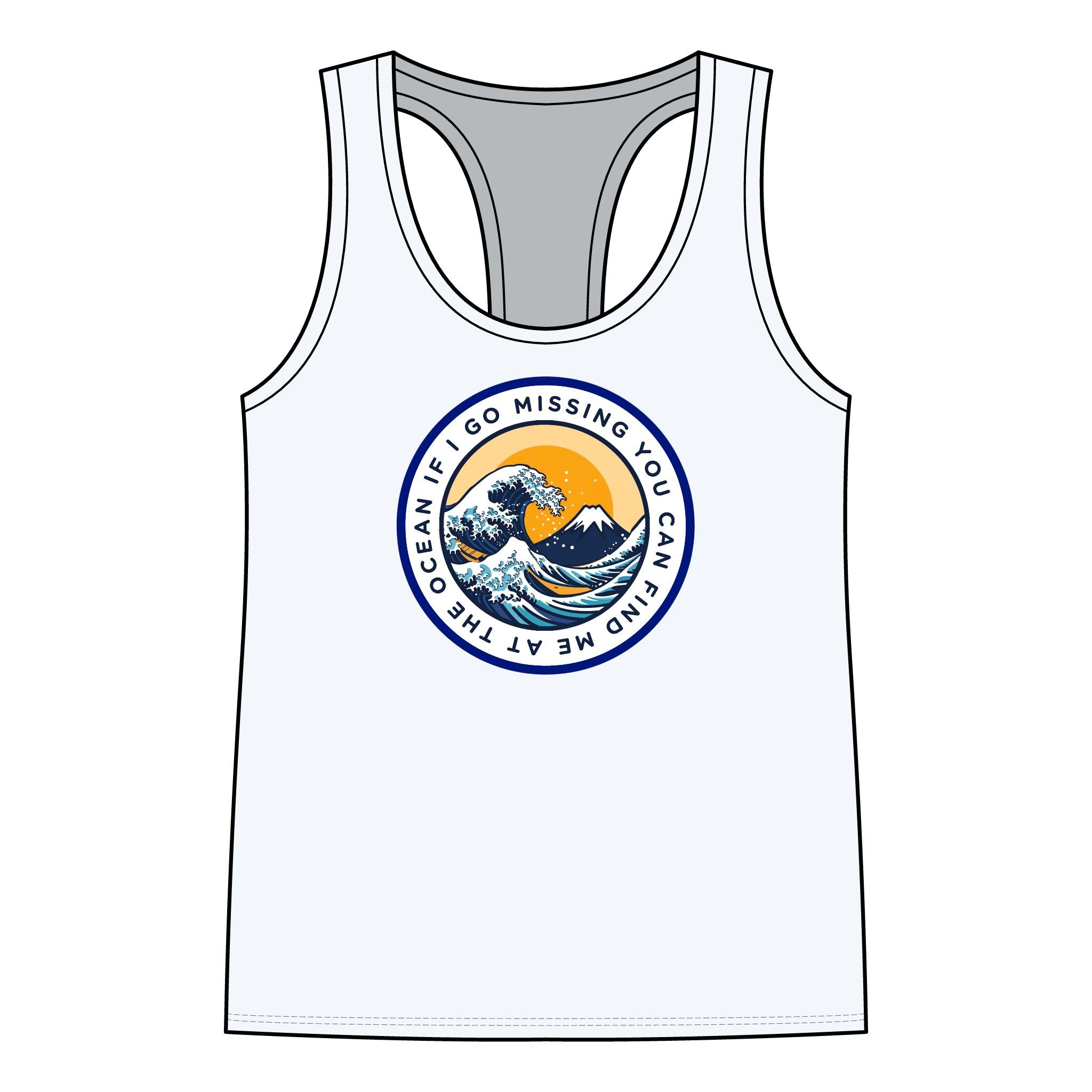 Women's Racerback Tank — 'If I Go Missing You Can Find Me At The Ocean' Wave Graphic