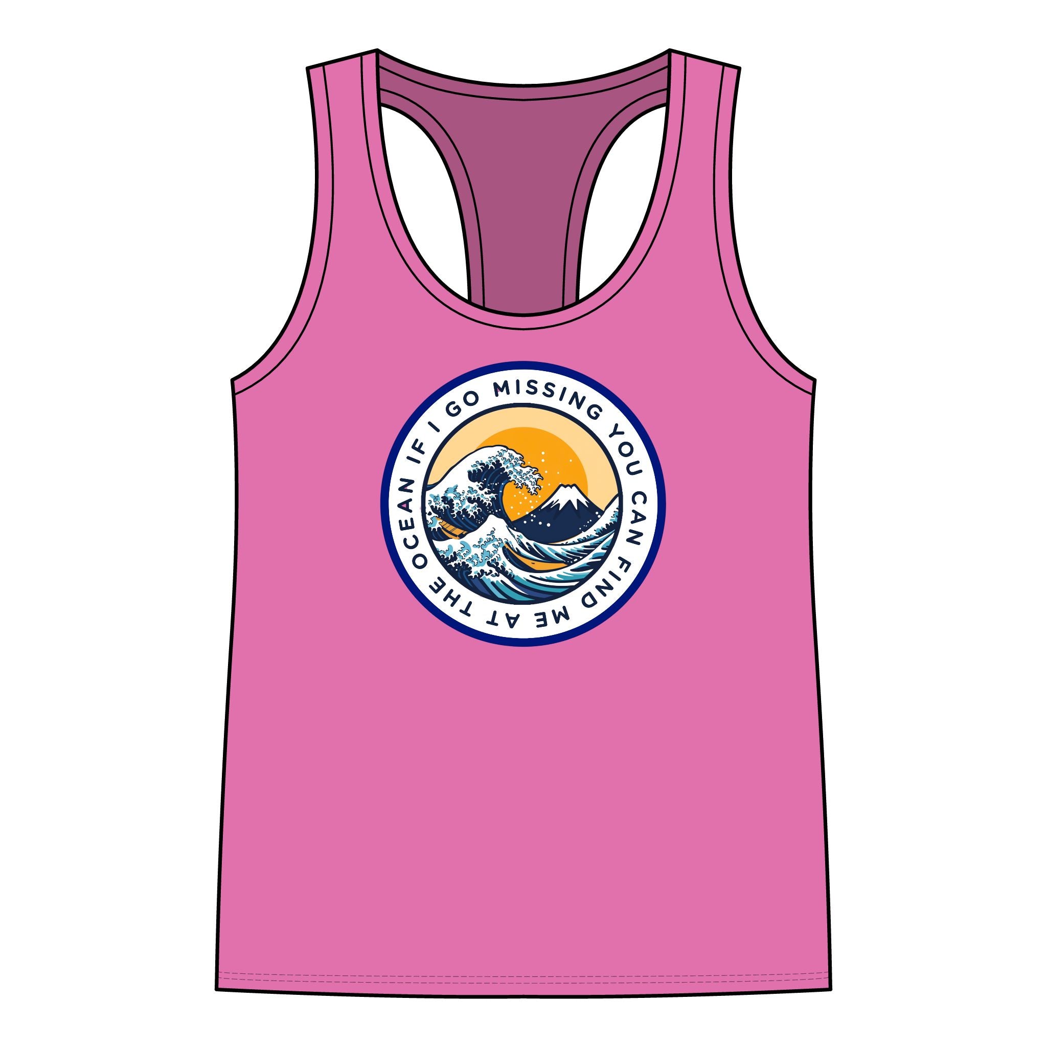 Women's Racerback Tank — 'If I Go Missing You Can Find Me At The Ocean' Wave Graphic