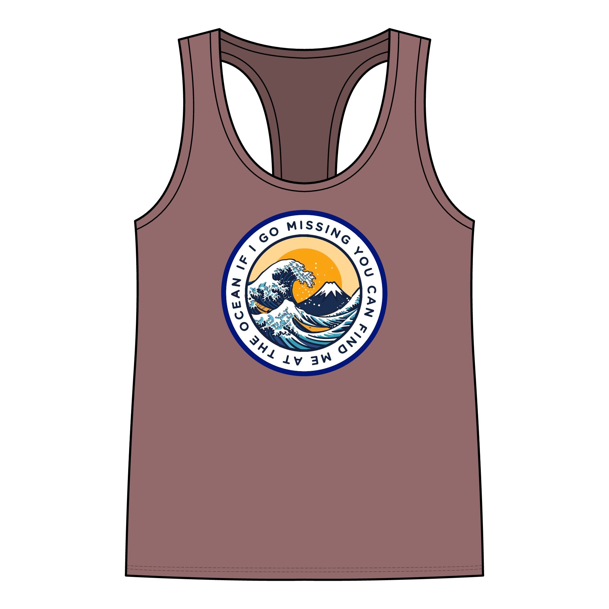 Women's Racerback Tank — 'If I Go Missing You Can Find Me At The Ocean' Wave Graphic