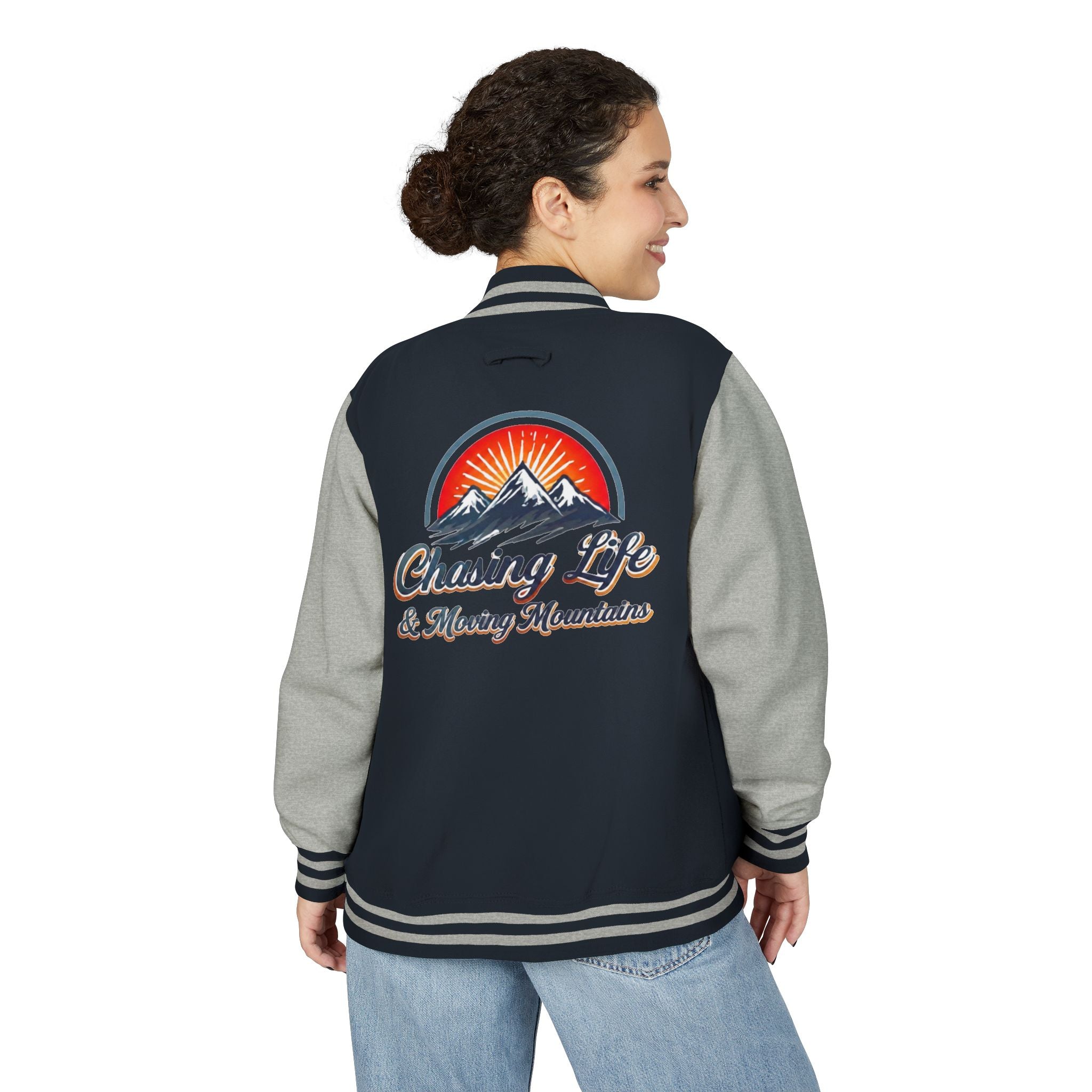 Letterman Jacket - "Chasing Life & Moving Mountains" Retro Mountain Varsity Jacketj