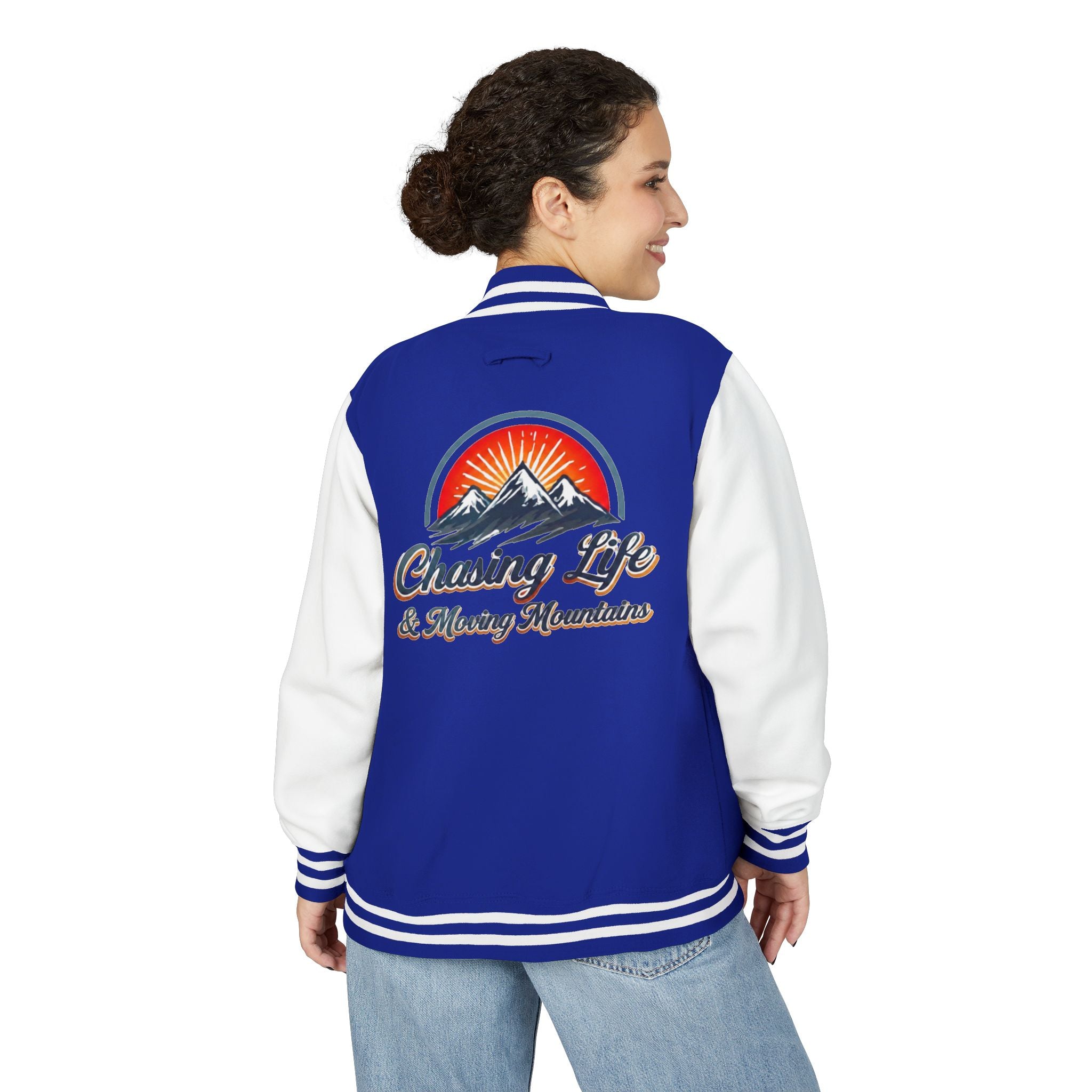 Letterman Jacket - "Chasing Life & Moving Mountains" Retro Mountain Varsity Jacketj