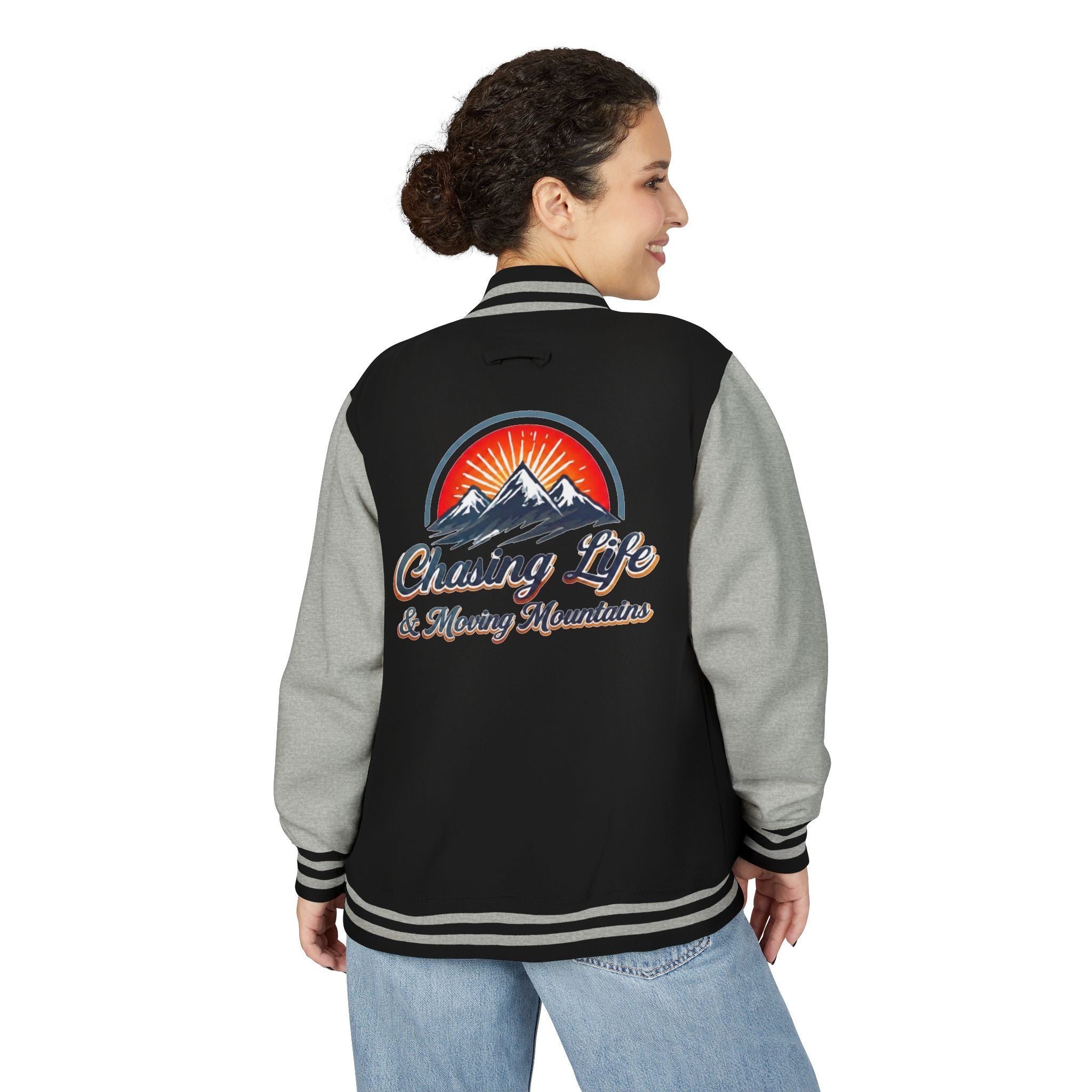 Letterman Jacket - "Chasing Life & Moving Mountains" Retro Mountain Varsity Jacketj