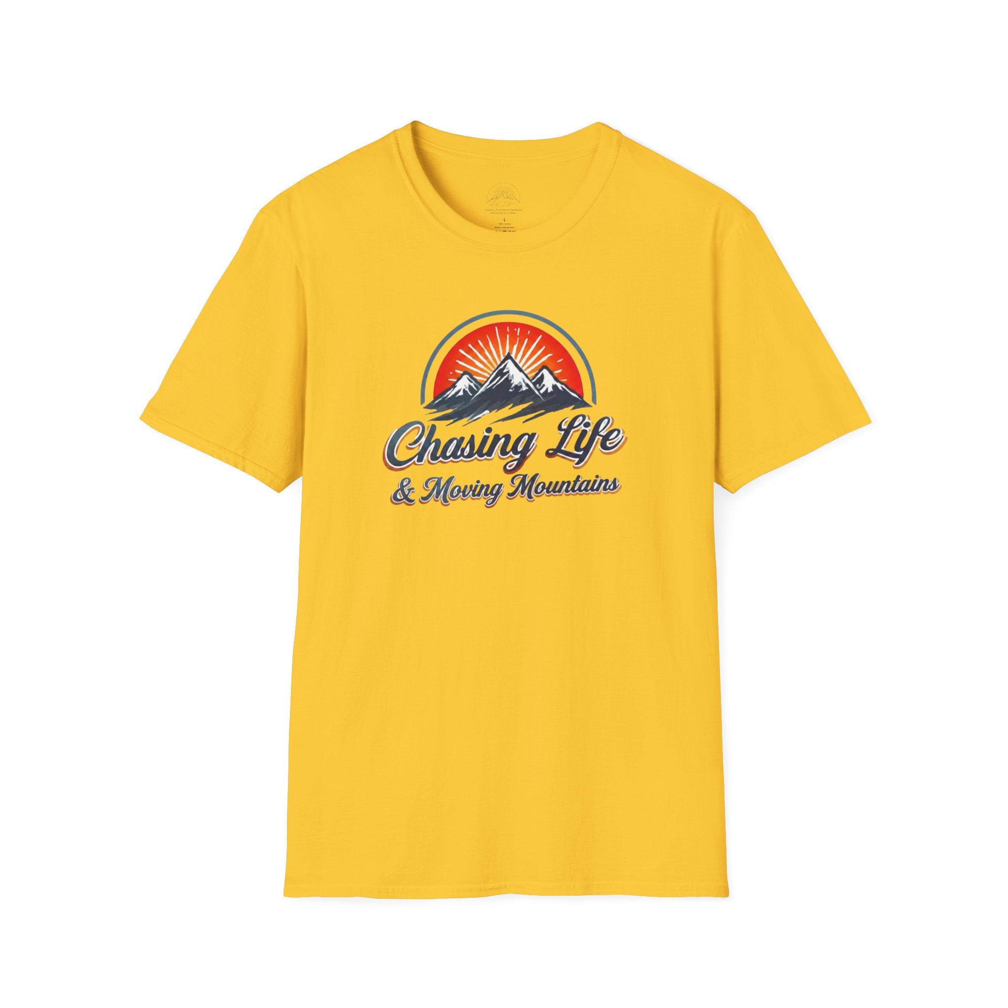 Chasing Life & Moving Mountains T-Shirt — Retro Mountain Adventure Tee