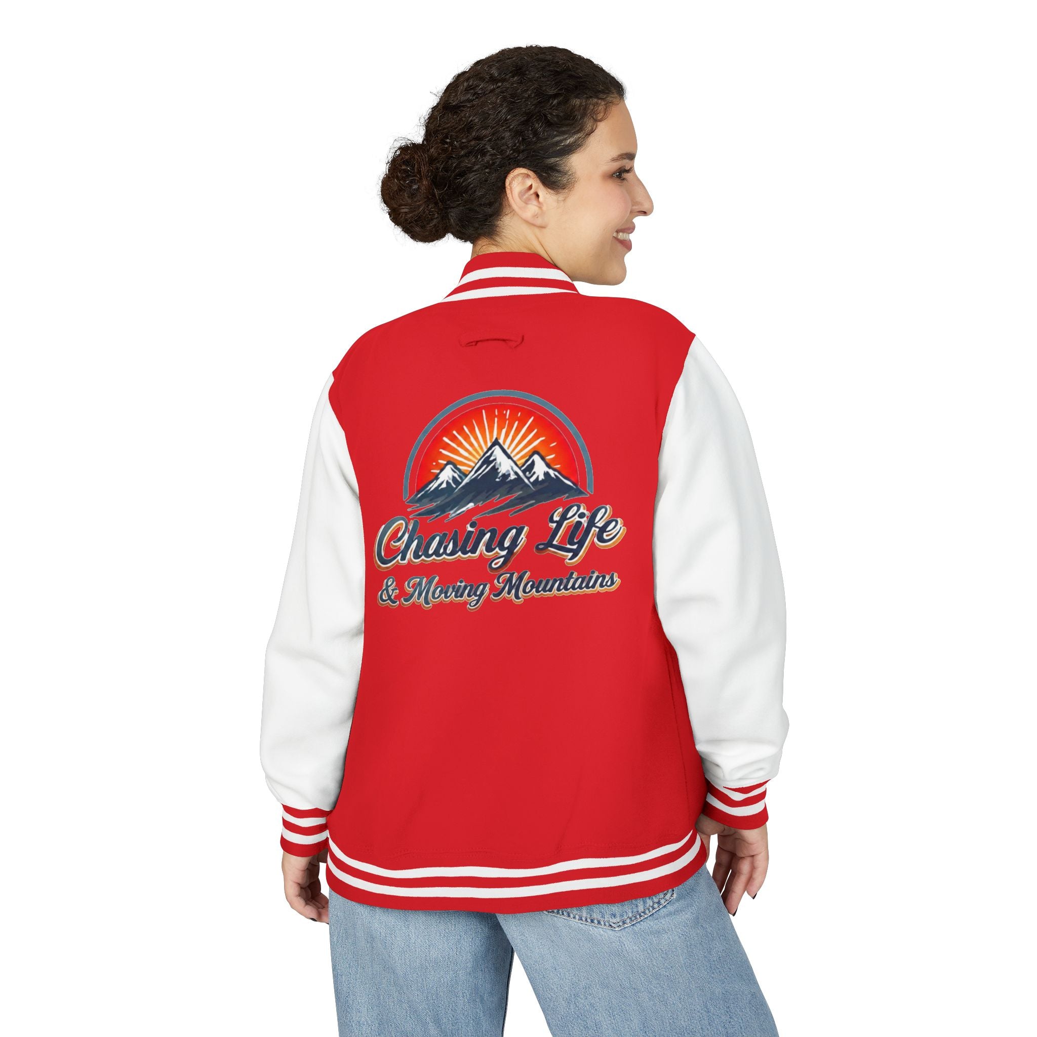 Letterman Jacket - "Chasing Life & Moving Mountains" Retro Mountain Varsity Jacketj