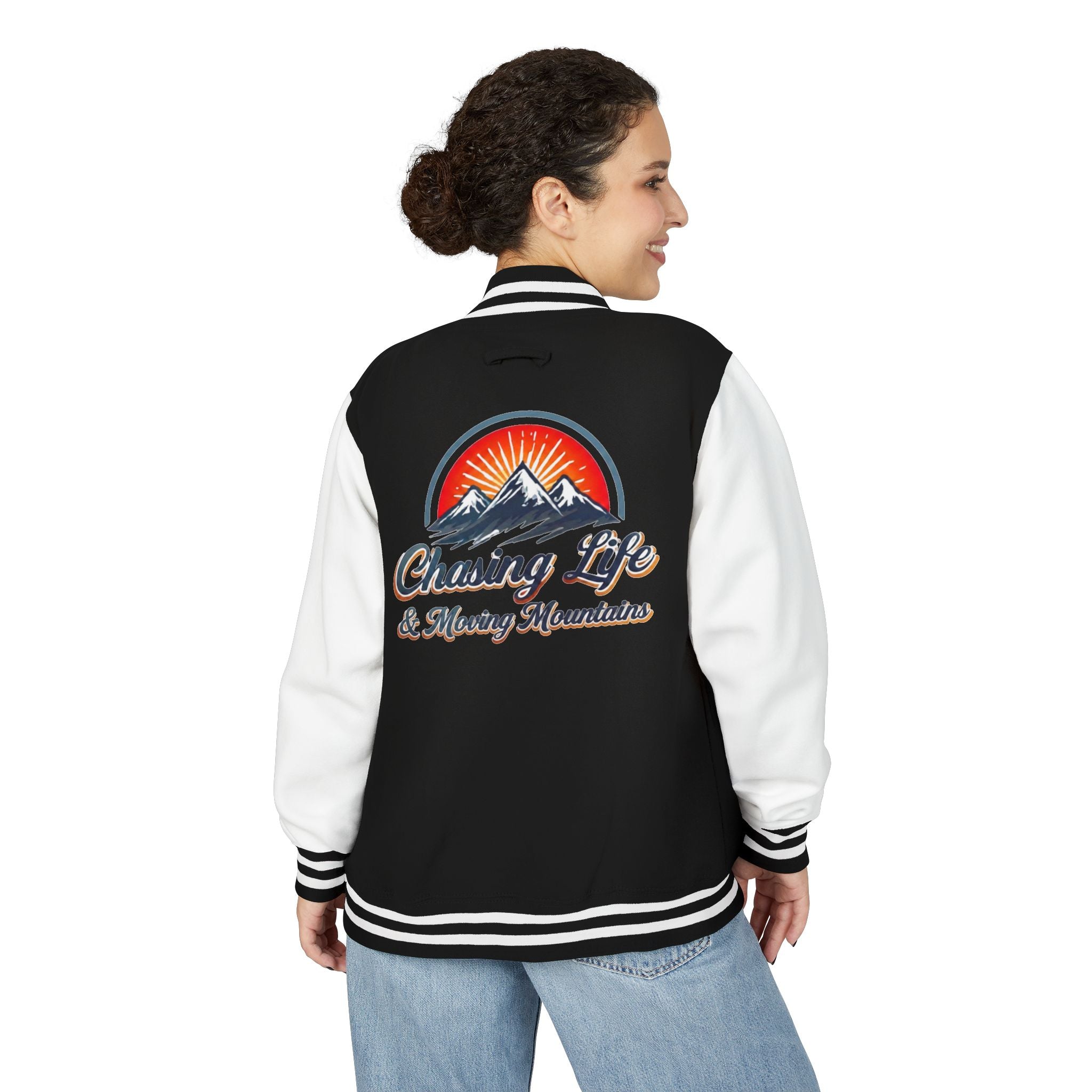 Letterman Jacket - "Chasing Life & Moving Mountains" Retro Mountain Varsity Jacketj