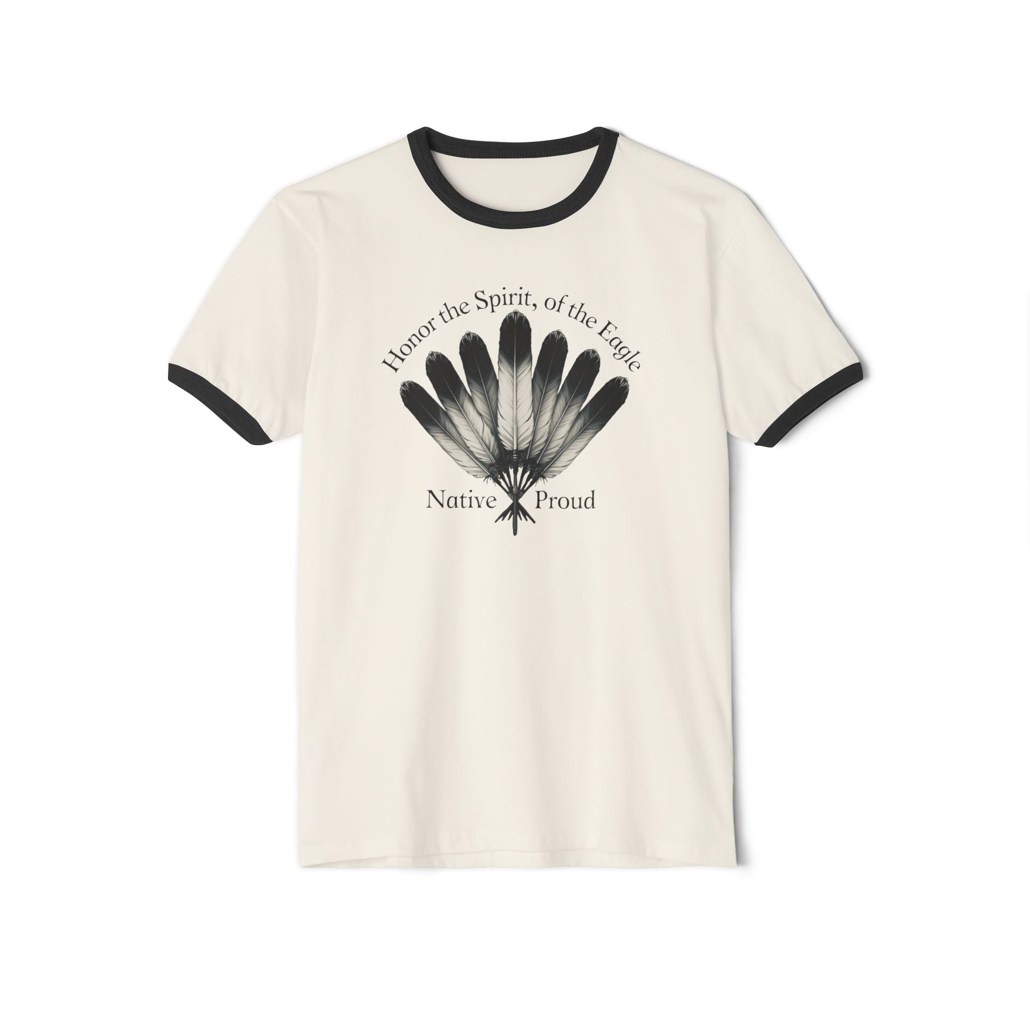 Native Proud Ringer Tee — "I honor the Spirit of the Eagle" Feather Design