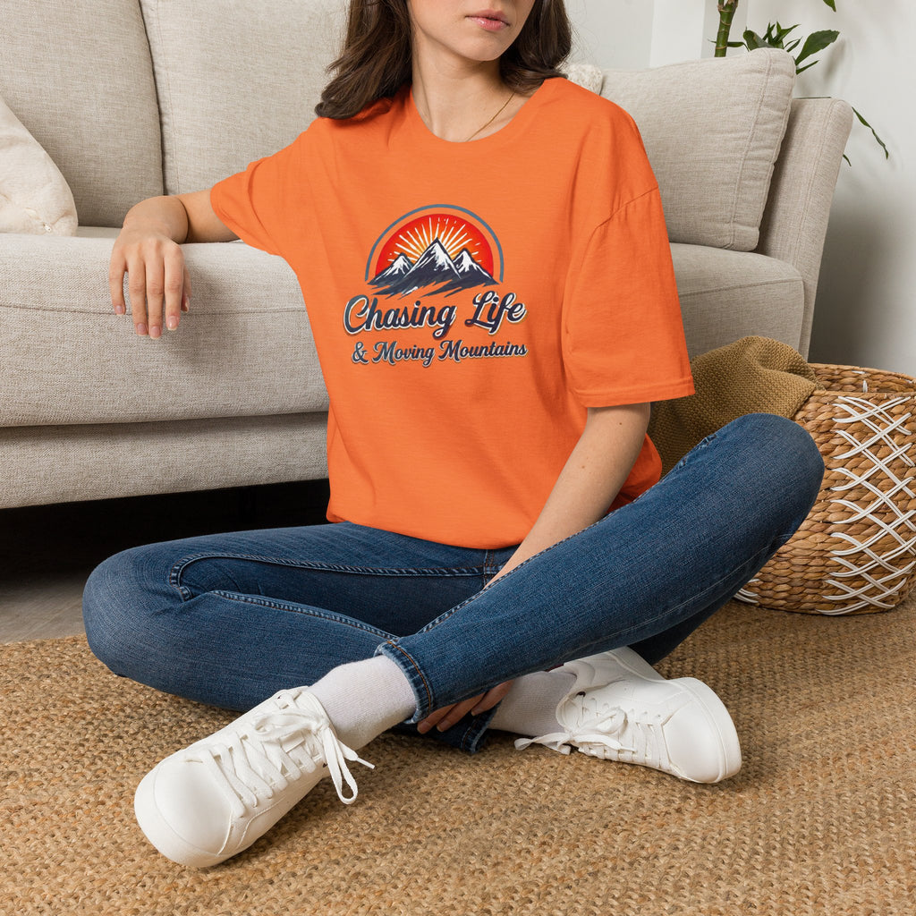Chasing Life & Moving Mountains T-Shirt — Retro Mountain Adventure Tee