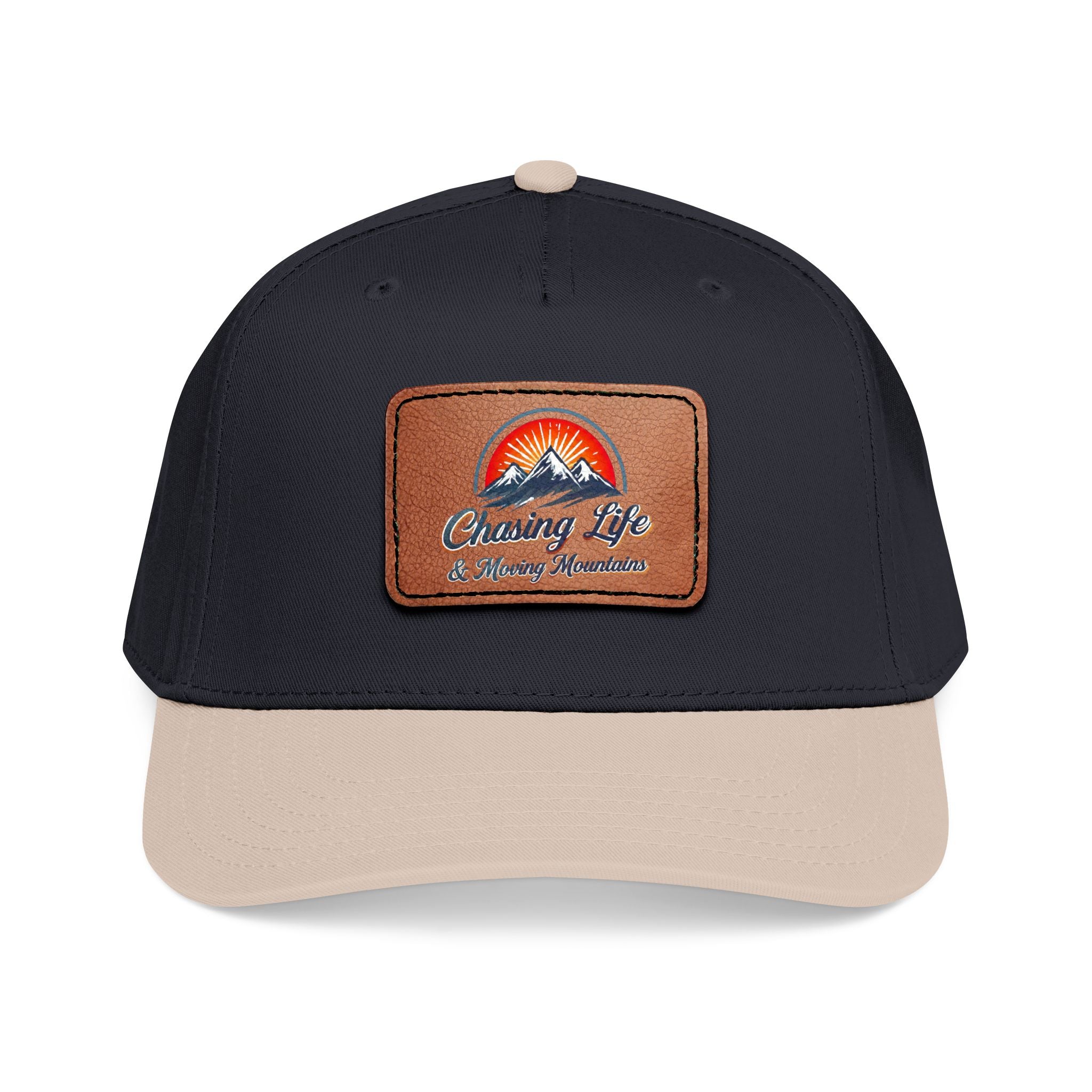 Chasing Life Leather Patch Baseball Cap — Vintage Mountain Adventure Hat