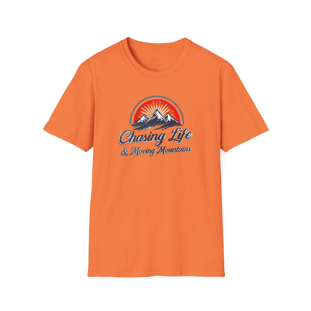 Chasing Life & Moving Mountains T-Shirt — Retro Mountain Adventure Tee