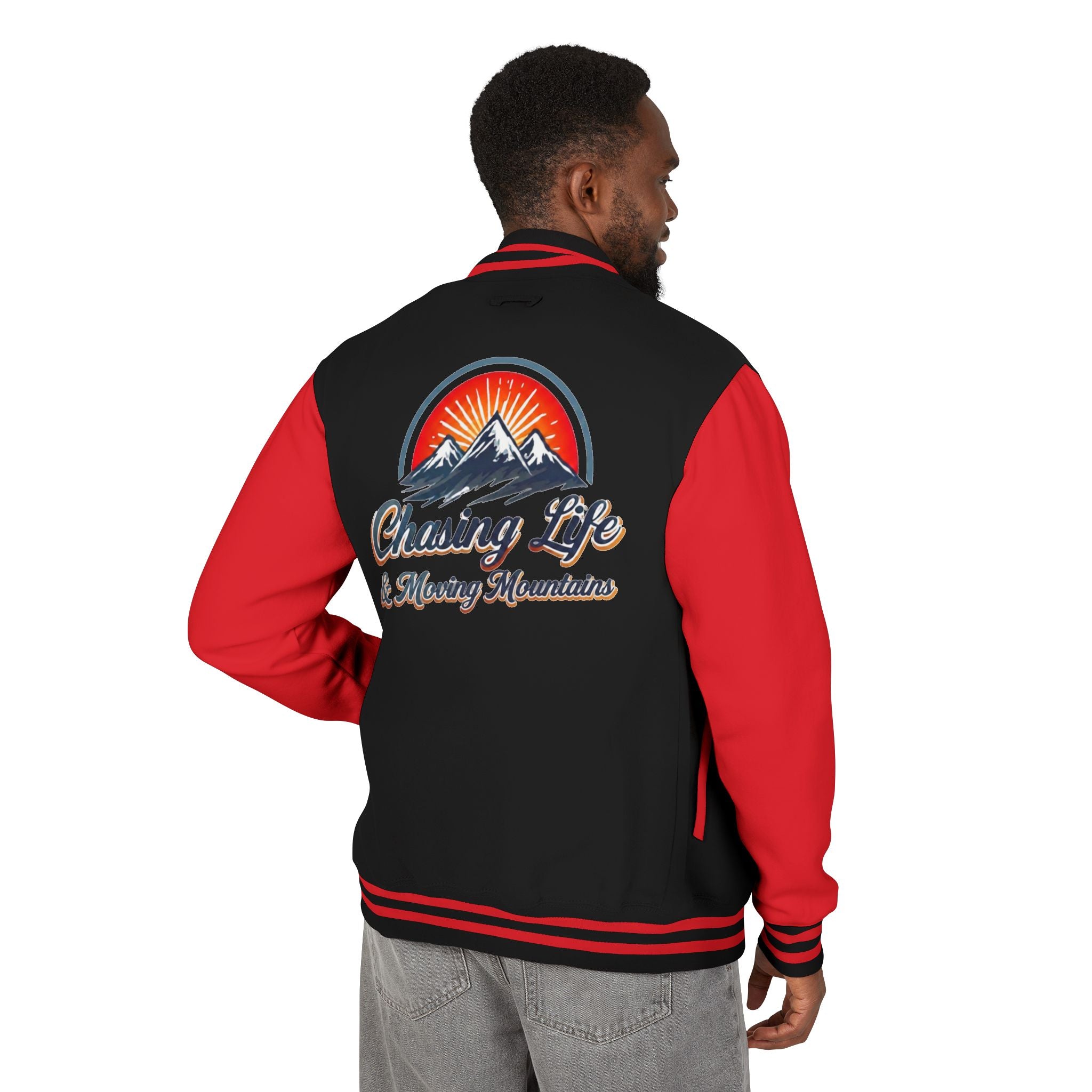 Letterman Jacket - "Chasing Life & Moving Mountains" Retro Mountain Varsity Jacketj
