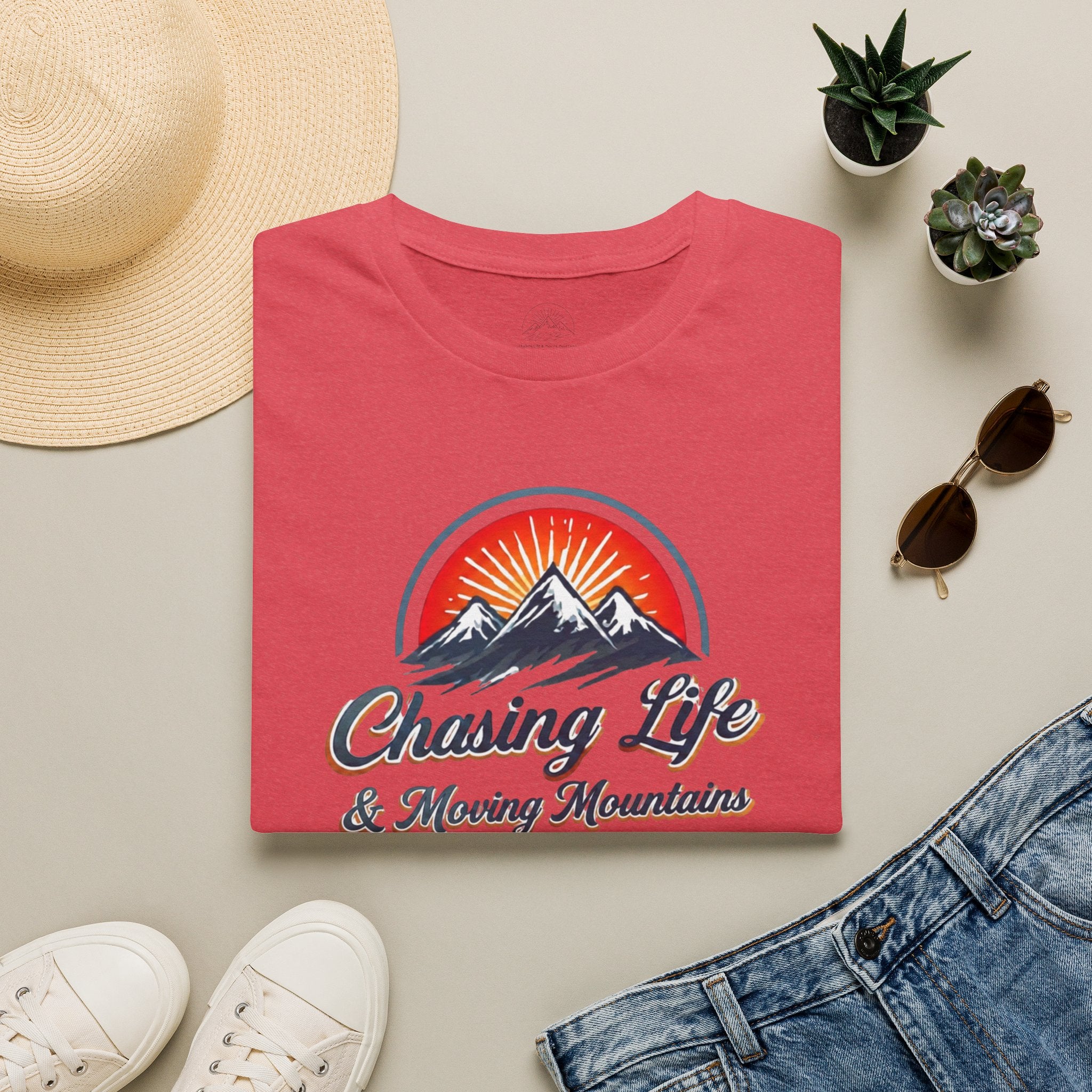 Chasing Life & Moving Mountains T-Shirt — Retro Mountain Adventure Tee