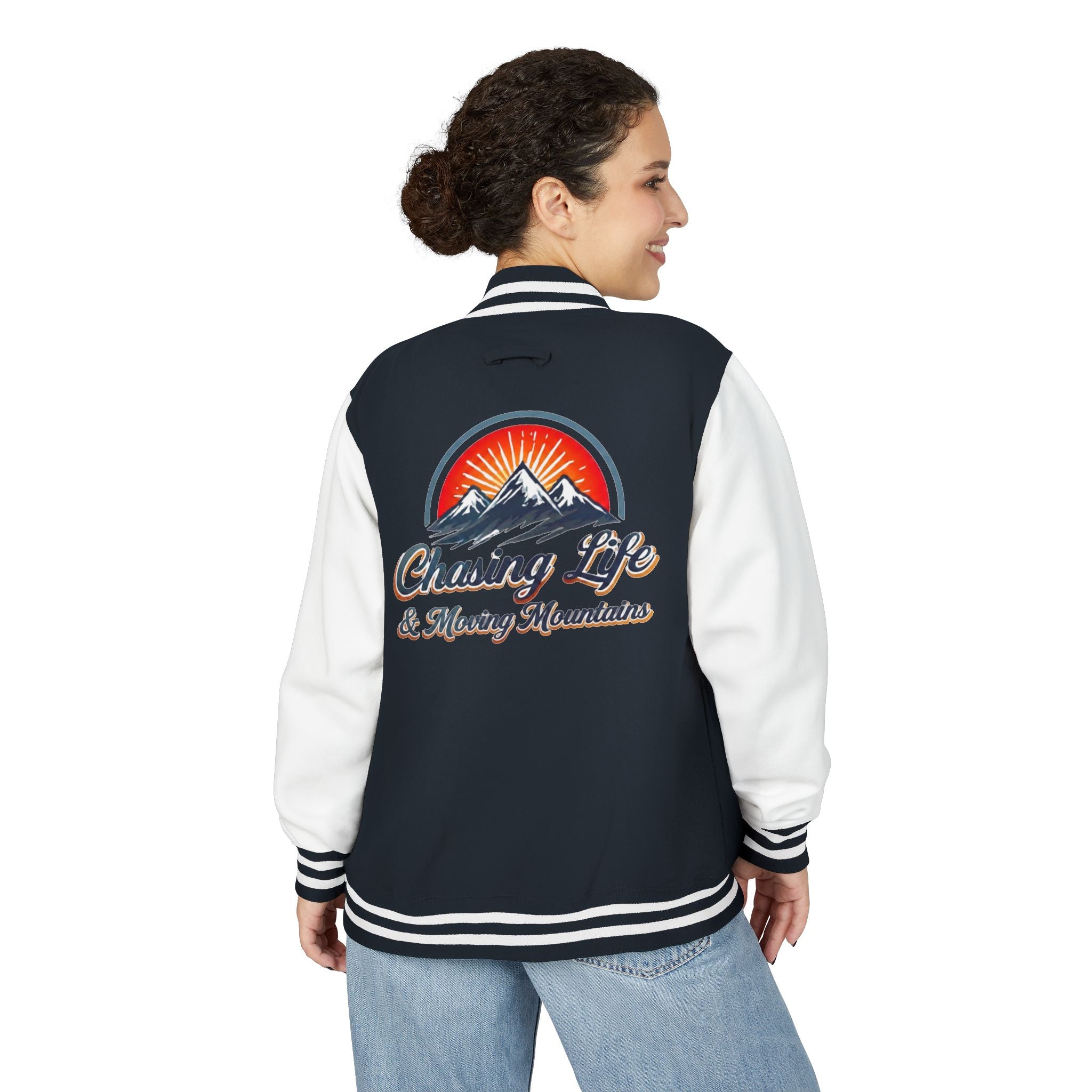 Letterman Jacket - "Chasing Life & Moving Mountains" Retro Mountain Varsity Jacketj