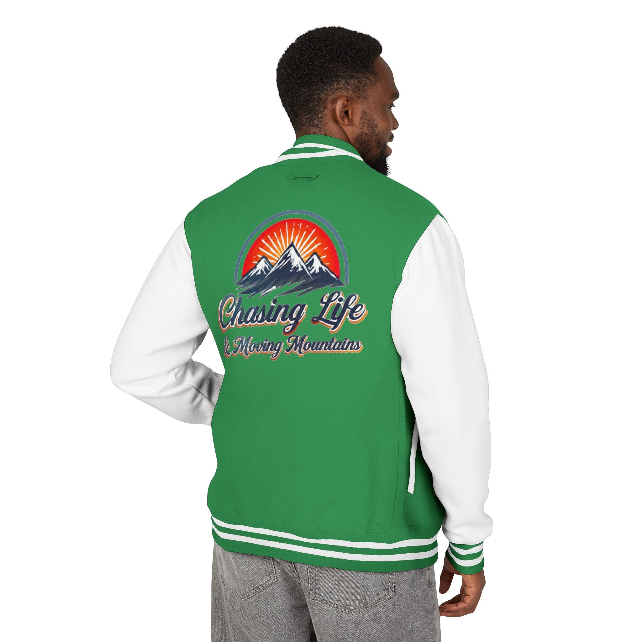 Letterman Jacket - "Chasing Life & Moving Mountains" Retro Mountain Varsity Jacketj