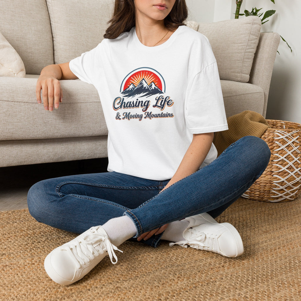 Chasing Life & Moving Mountains T-Shirt — Retro Mountain Adventure Tee