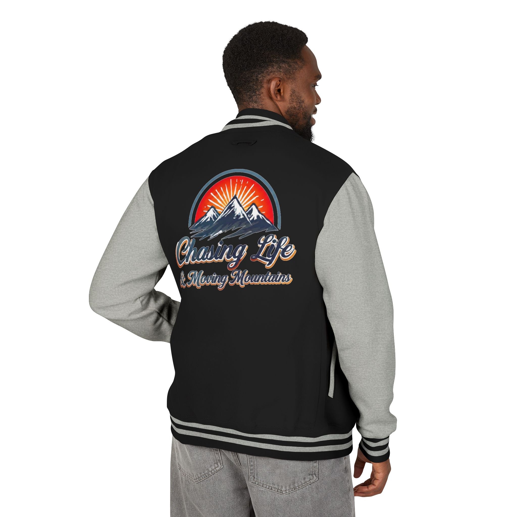 Letterman Jacket - "Chasing Life & Moving Mountains" Retro Mountain Varsity Jacketj