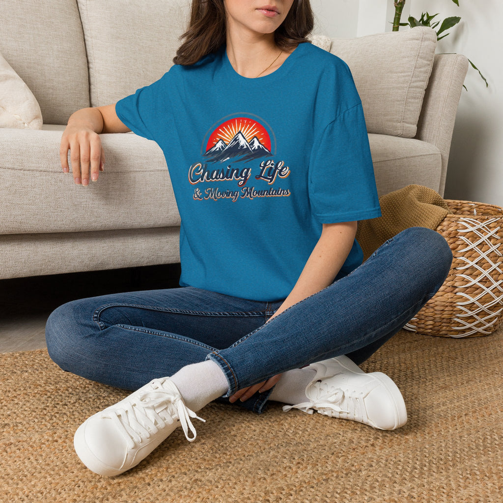 Chasing Life & Moving Mountains T-Shirt — Retro Mountain Adventure Tee