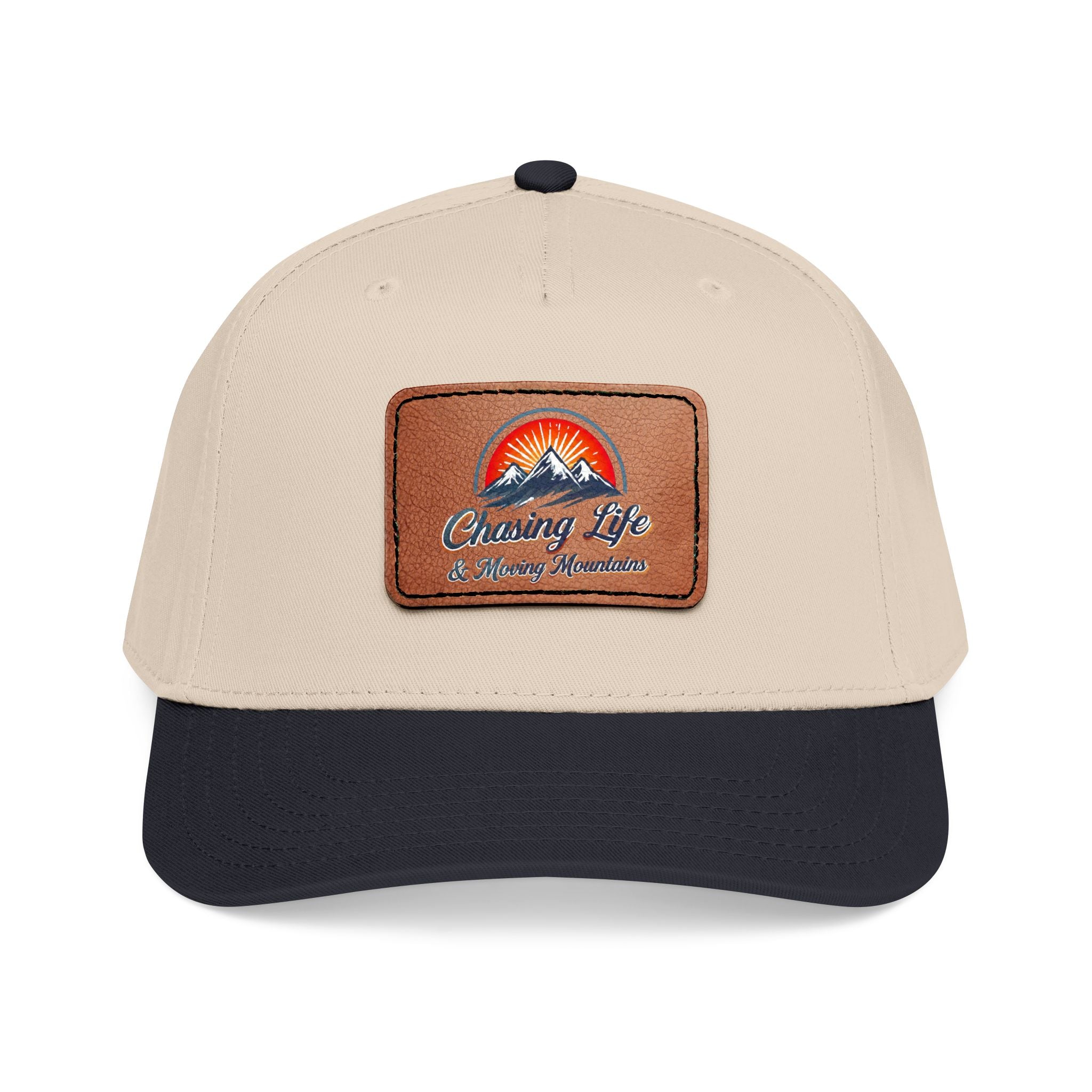 Chasing Life Leather Patch Baseball Cap — Vintage Mountain Adventure Hat