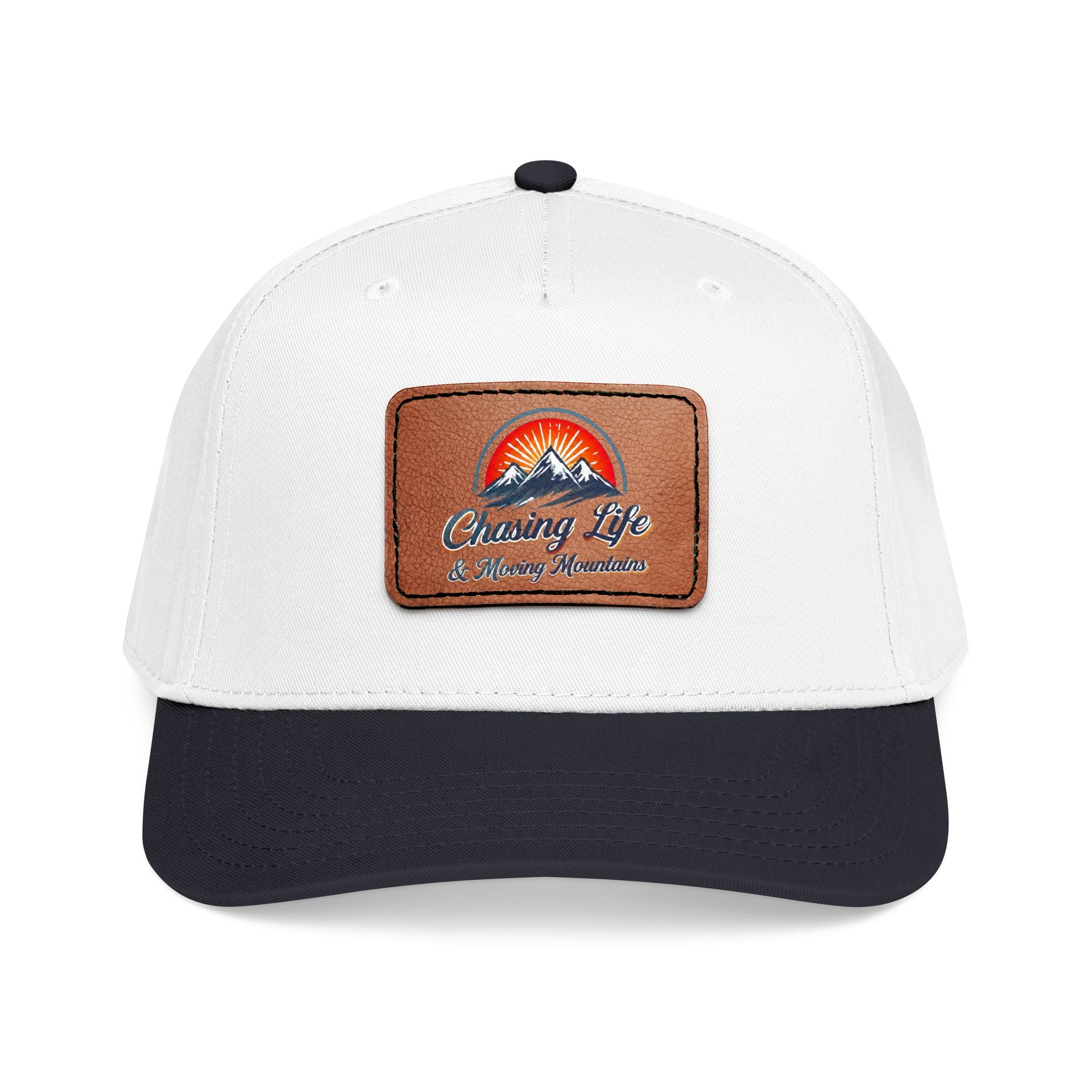 Chasing Life Leather Patch Baseball Cap — Vintage Mountain Adventure Hat
