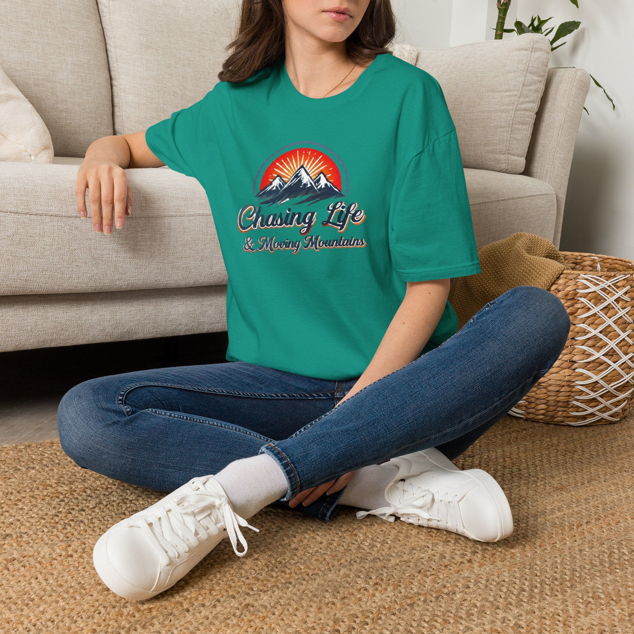Chasing Life & Moving Mountains T-Shirt — Retro Mountain Adventure Tee