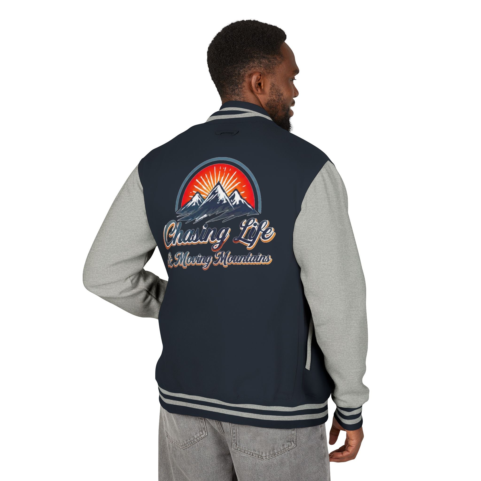 Letterman Jacket - "Chasing Life & Moving Mountains" Retro Mountain Varsity Jacketj