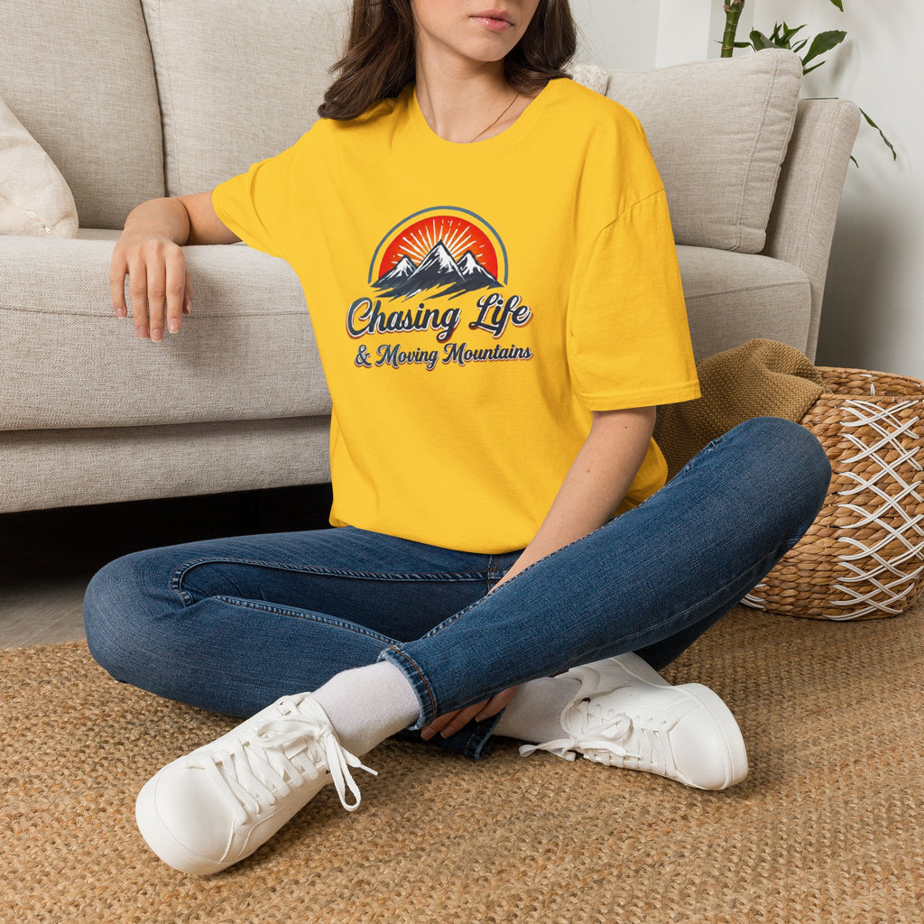 Chasing Life & Moving Mountains T-Shirt — Retro Mountain Adventure Tee