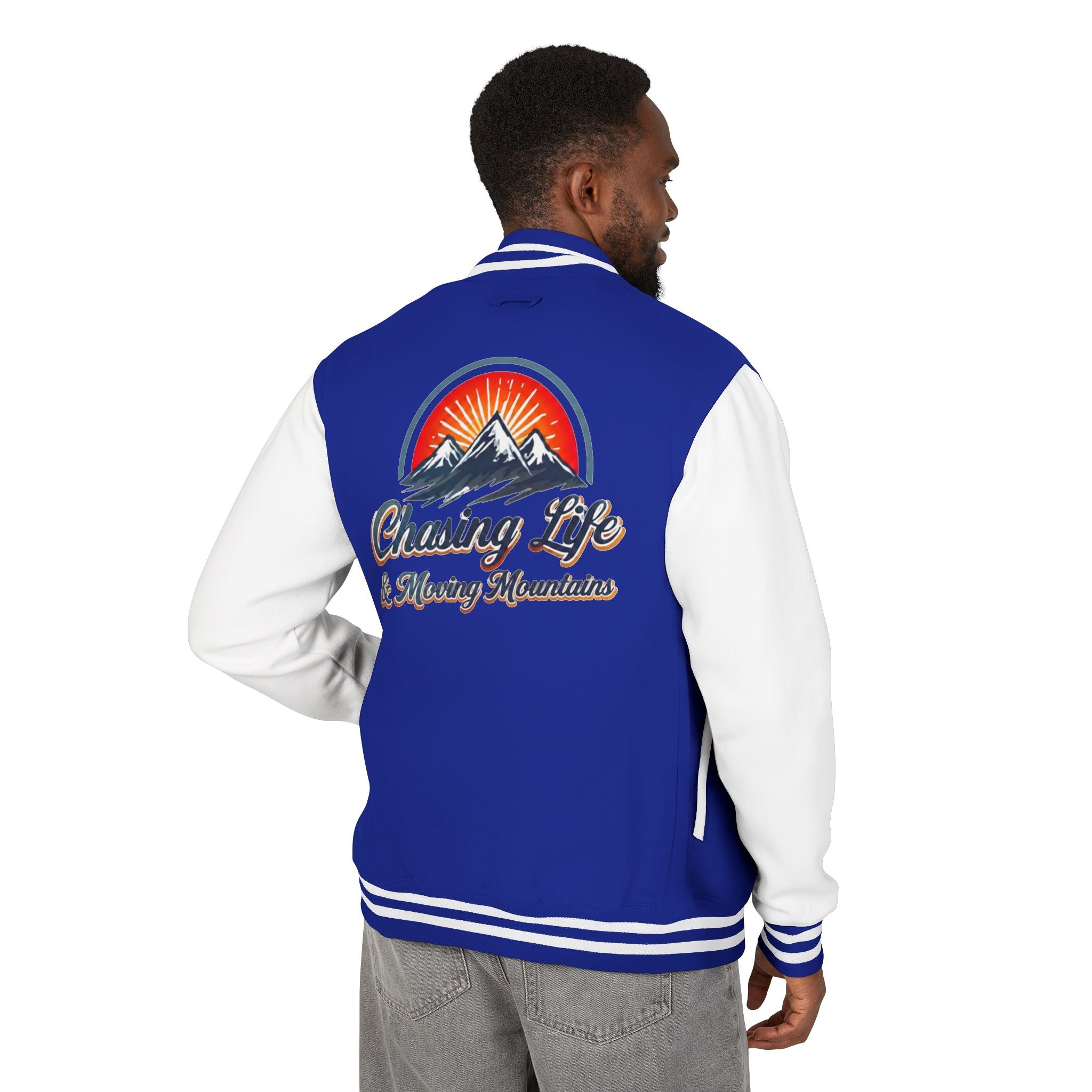Letterman Jacket - "Chasing Life & Moving Mountains" Retro Mountain Varsity Jacketj