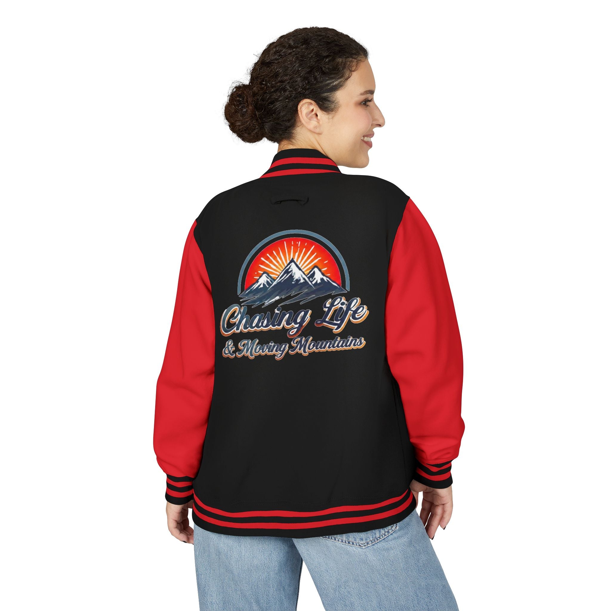 Letterman Jacket - "Chasing Life & Moving Mountains" Retro Mountain Varsity Jacketj