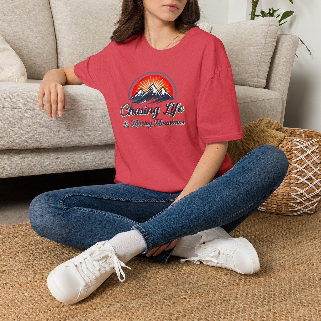 Chasing Life & Moving Mountains T-Shirt — Retro Mountain Adventure Tee