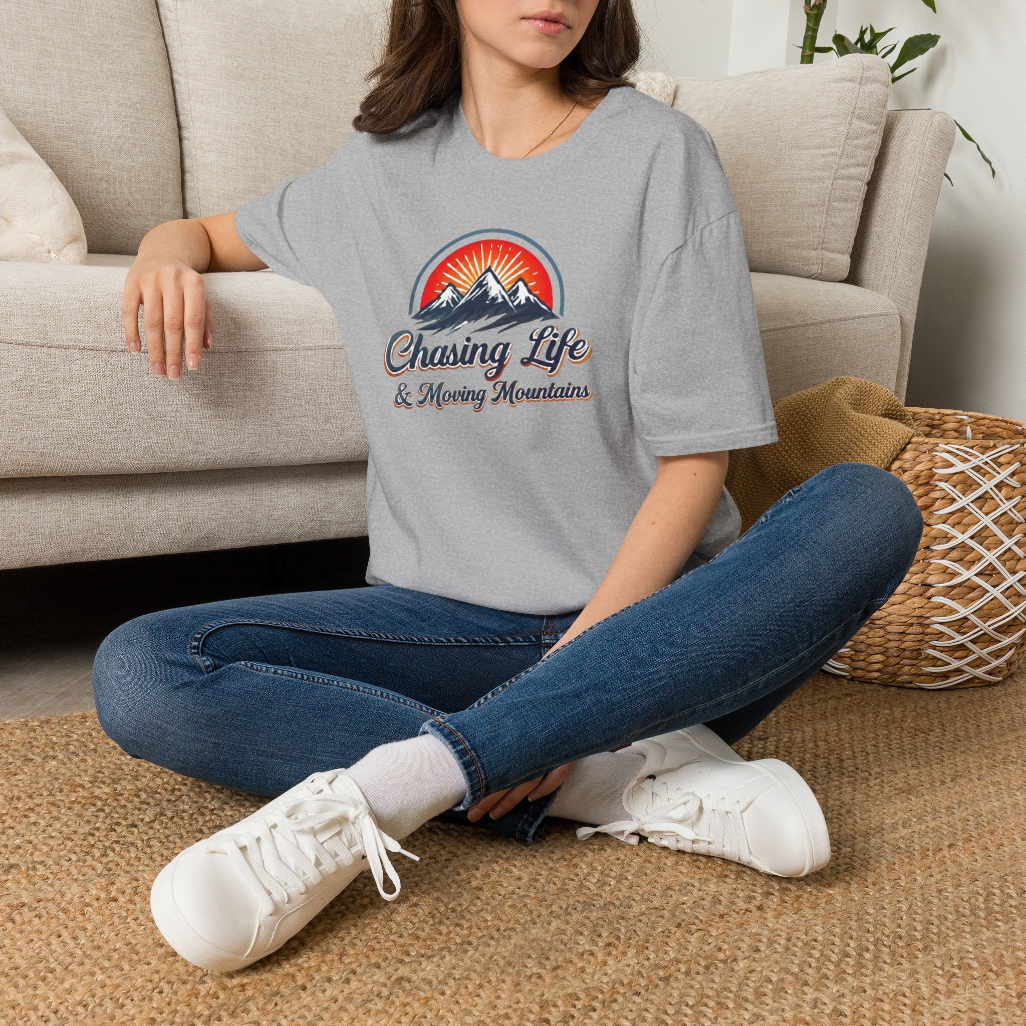 Chasing Life & Moving Mountains T-Shirt — Retro Mountain Adventure Tee