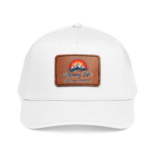 Chasing Life Leather Patch Baseball Cap — Vintage Mountain Adventure Hat
