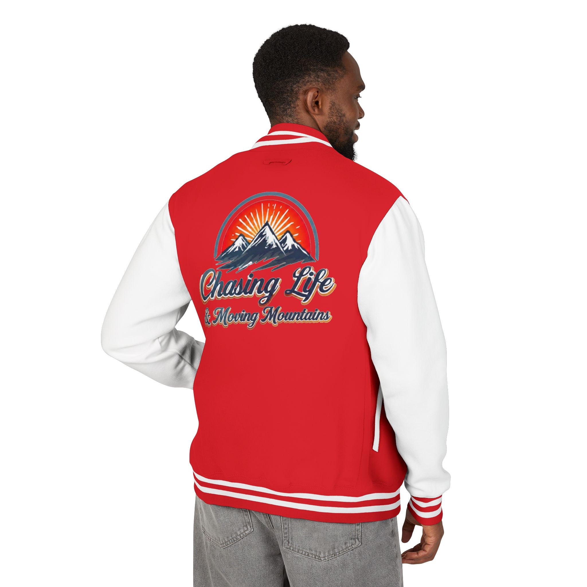 Letterman Jacket - "Chasing Life & Moving Mountains" Retro Mountain Varsity Jacketj