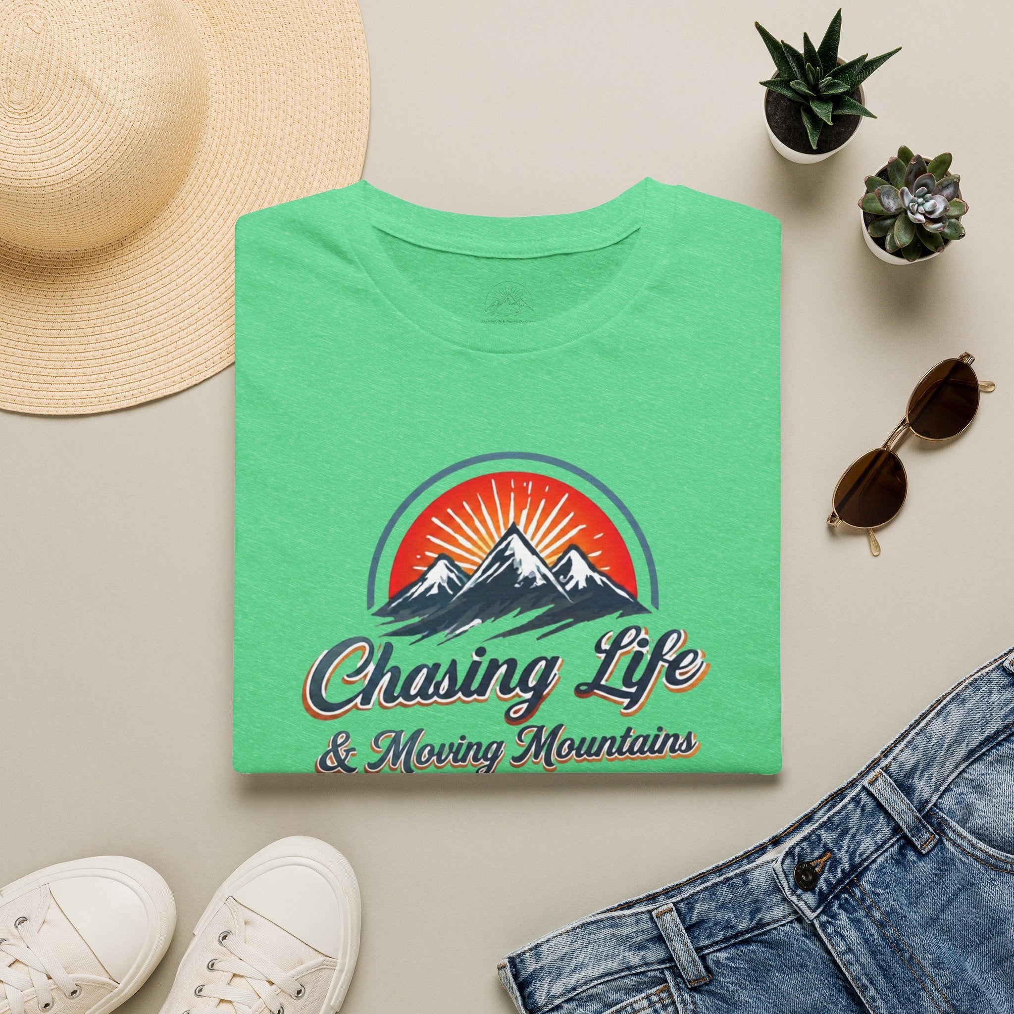Chasing Life & Moving Mountains T-Shirt — Retro Mountain Adventure Tee