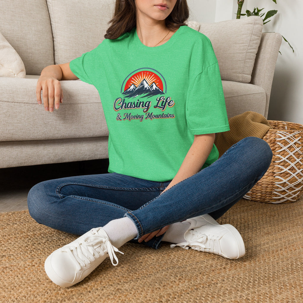 Chasing Life & Moving Mountains T-Shirt — Retro Mountain Adventure Tee