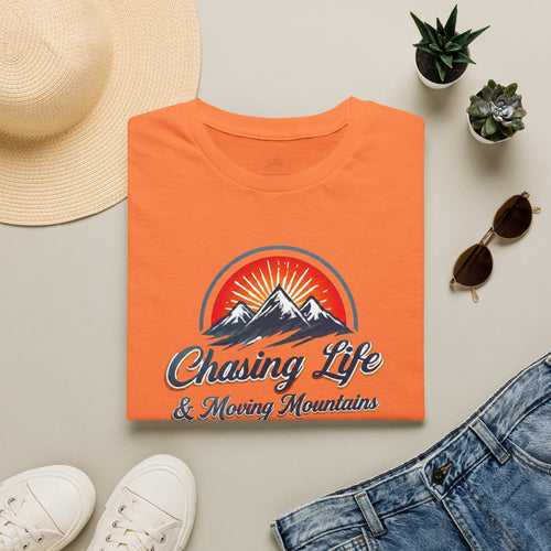Chasing Life & Moving Mountains T-Shirt — Retro Mountain Adventure Tee