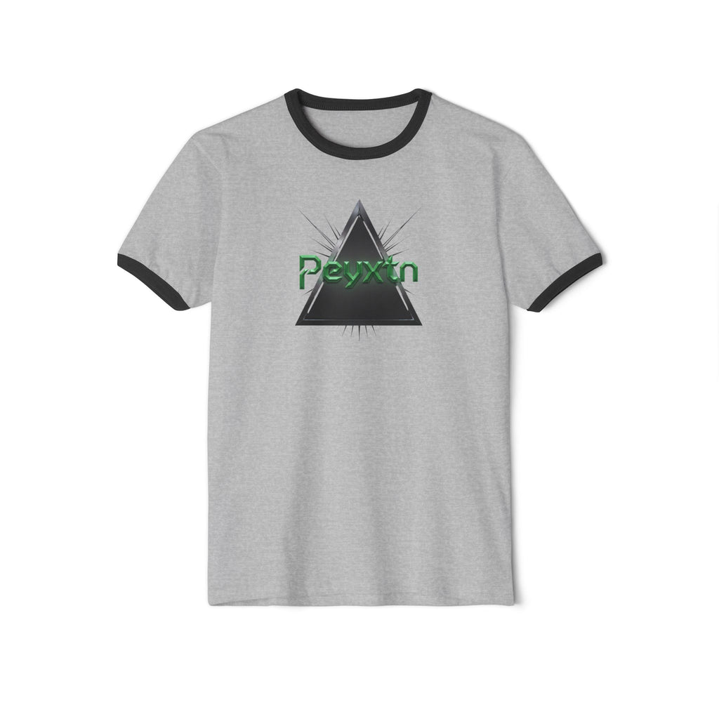 Ringer T-Shirt — Black Triangle Graphic with "Peyxtn" Green Text