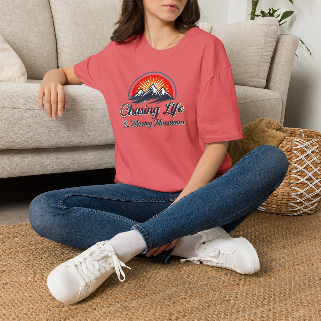 Chasing Life & Moving Mountains T-Shirt — Retro Mountain Adventure Tee